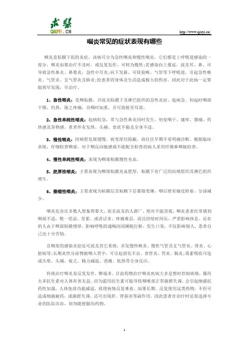 咽炎常见的症状表现有哪些