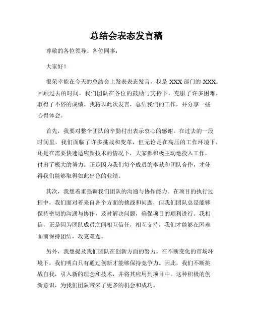 总结会表态发言稿