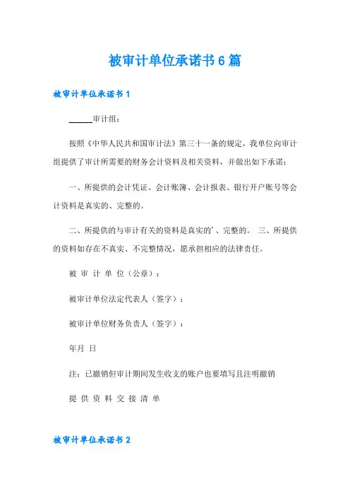 被审计单位承诺书6篇