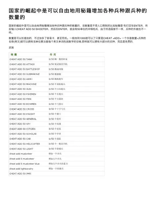 国家的崛起中是可以自由地用秘籍增加各种兵种跟兵种的数量的
