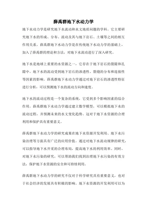 薛禹群地下水动力学