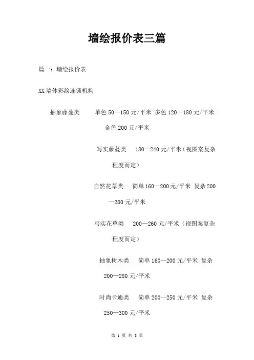 墙绘报价表三篇