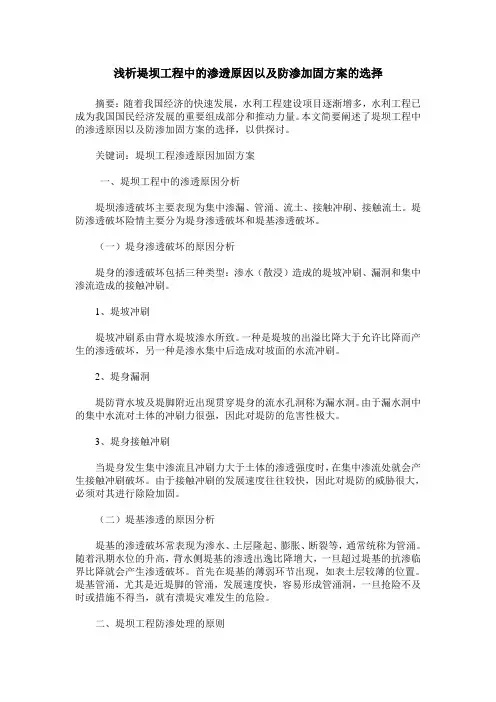 浅析堤坝工程中的渗透原因以及防渗加固方案的选择