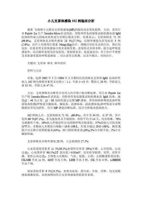 小儿支原体感染102例临床分析