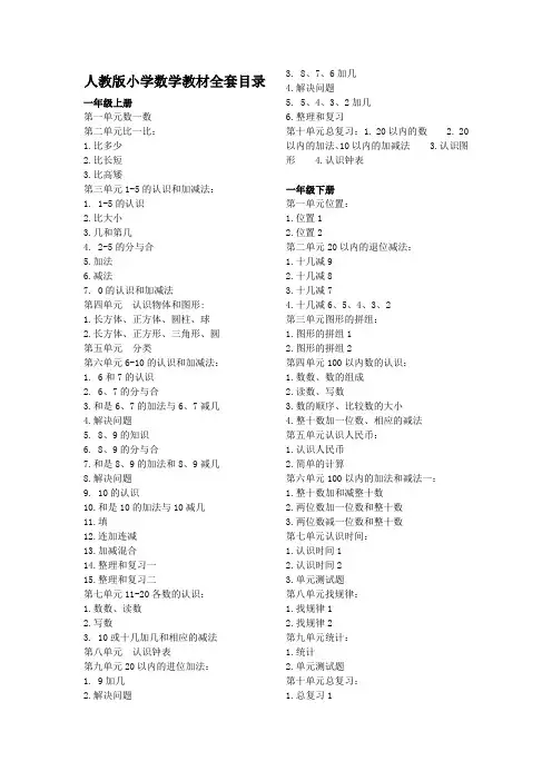 小学数学教材目录