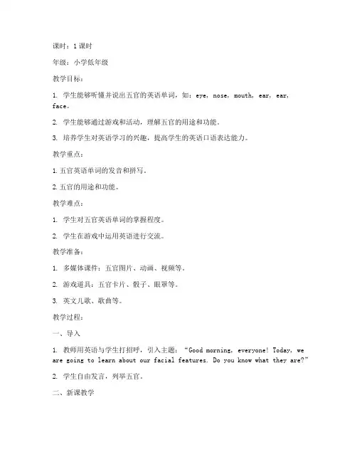 早教五官英语教学教案模板
