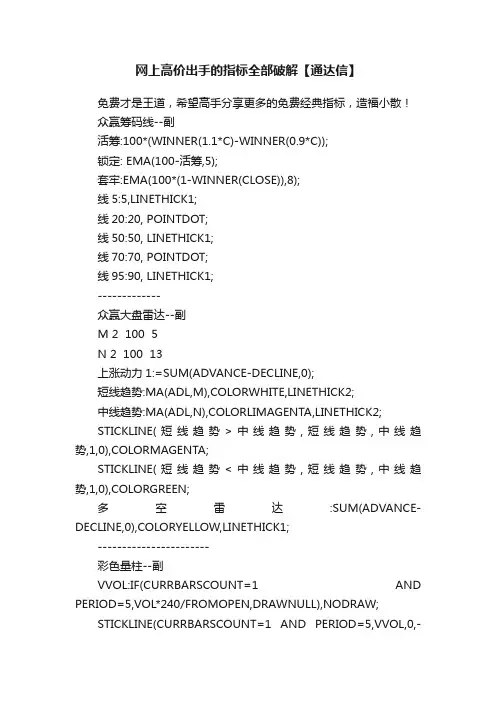 网上高价出手的指标全部破解【通达信】