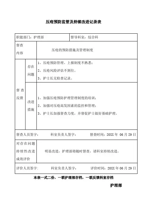 压疮预防监管及持续改进记录表