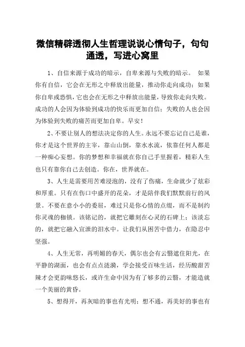 微信精辟透彻人生哲理说说心情句子,句句通透,写进心窝里