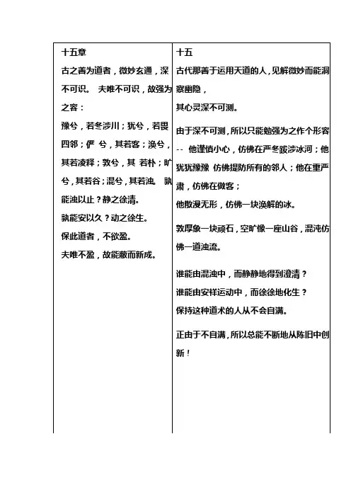 《道德经 》  权威翻译 第十五章  行书硬笔字帖