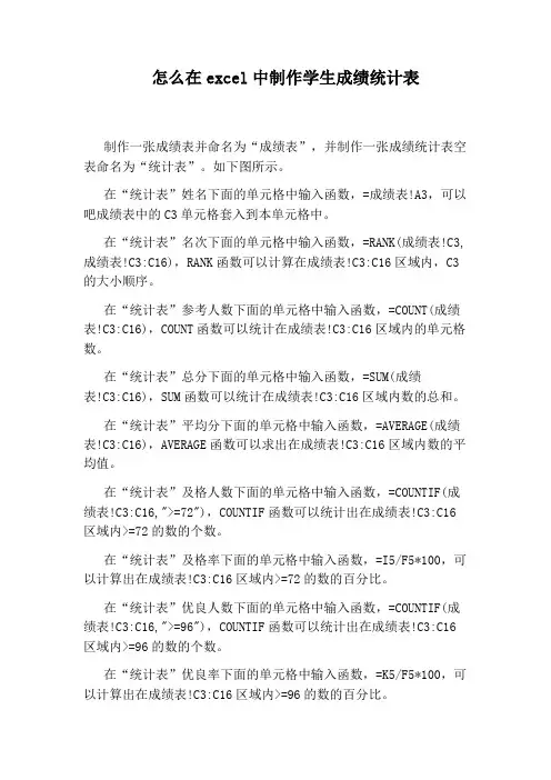 怎么在excel中制作学生成绩统计表