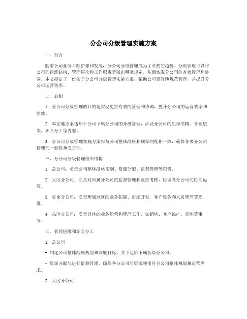 分公司分级管理实施方案