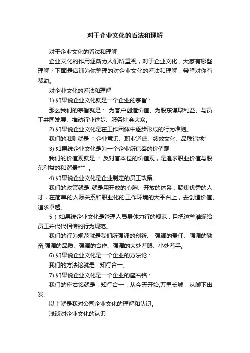 对于企业文化的看法和理解