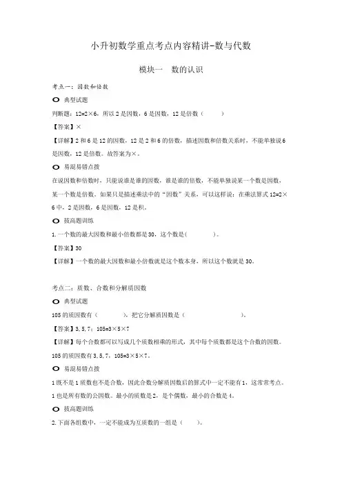 小升初数学重点考点内容精讲-数与代数