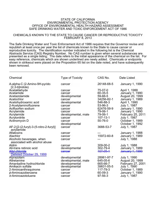 加利福尼亚州第65号提案P65list