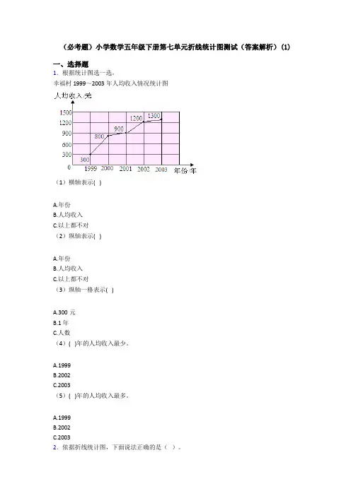 (必考题)小学数学五年级下册第七单元折线统计图测试(答案解析)(1)