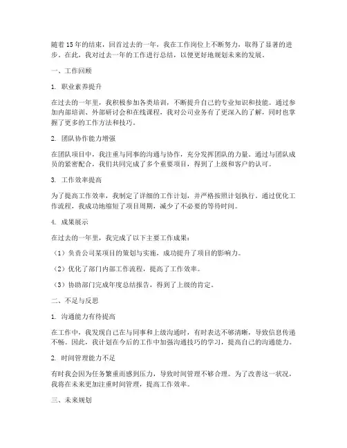15年规划个人工作总结