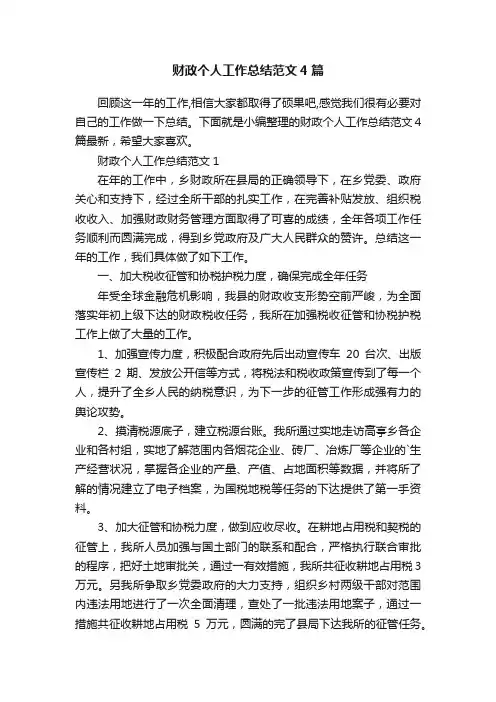 财政个人工作总结范文4篇