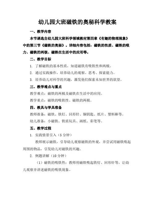 幼儿园大班磁铁的奥秘科学教案
