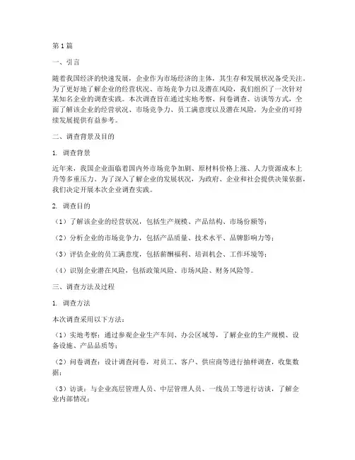 企业企业调查实践报告(2篇)