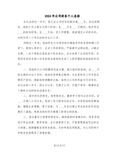 2024年公司财务个人总结（3篇）