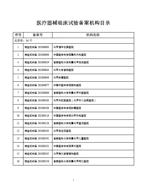医疗器械临床试验备案机构目录