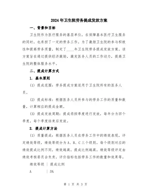 2024年卫生院劳务提成发放方案