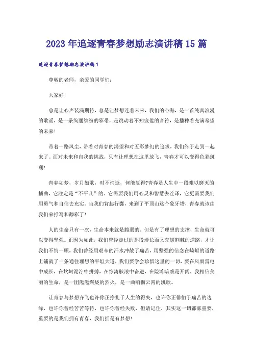 2023年追逐青春梦想励志演讲稿15篇