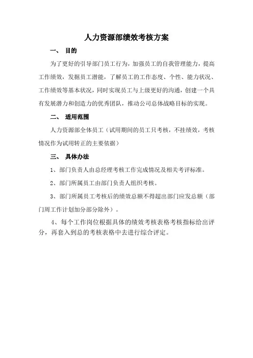 人力资源部绩效考核方案