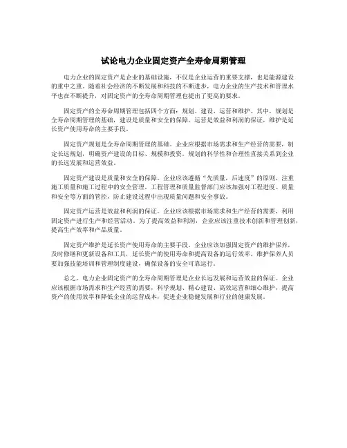 试论电力企业固定资产全寿命周期管理