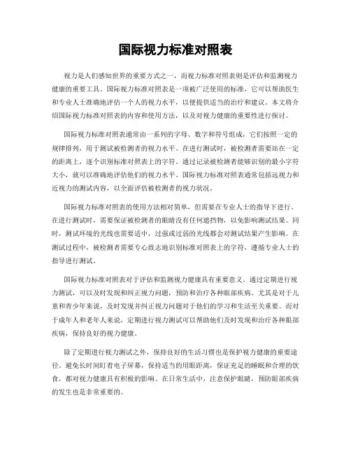 国际视力标准对照表