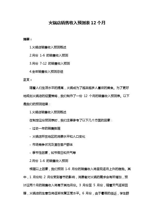 火锅店销售收入预测表12个月