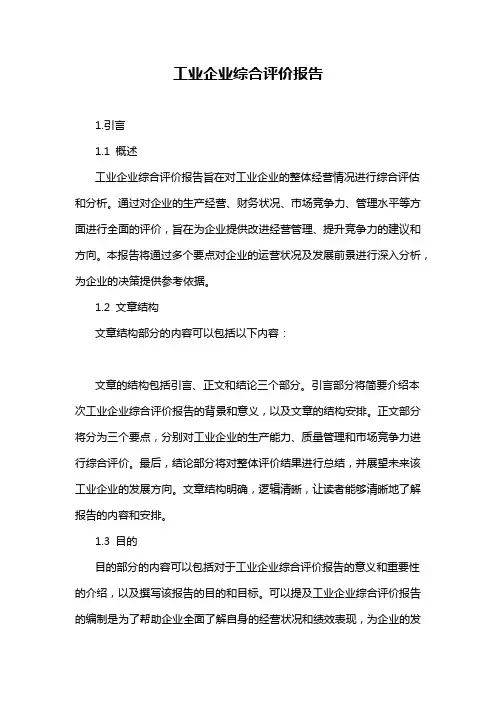工业企业综合评价报告