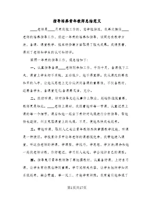 指导培养青年教师总结范文(7篇)