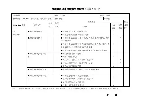 环境管理体系审核通用检查表(适合各部门)
