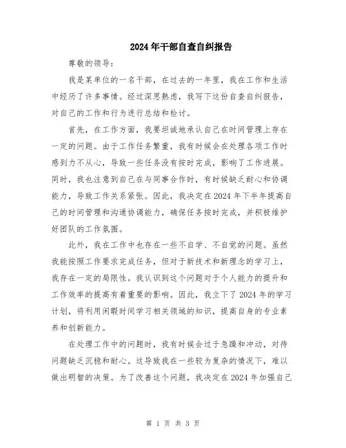 2024年干部自查自纠报告