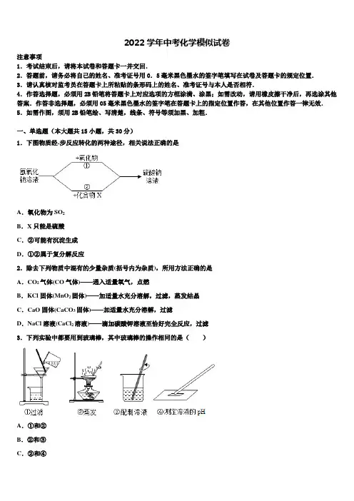 2022学年江苏省泰州市高港区许庄中学毕业升学考试模拟卷化学卷(含解析)