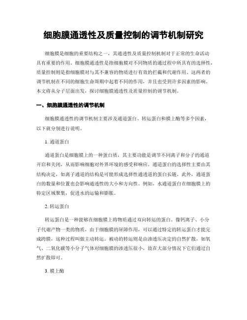 细胞膜通透性及质量控制的调节机制研究