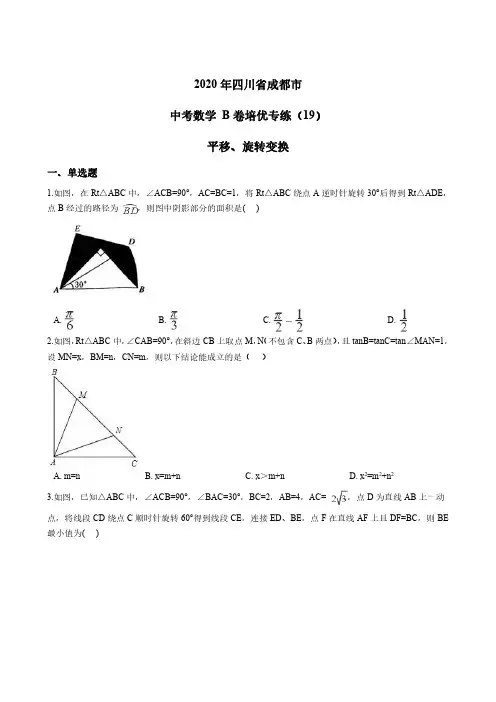 2020年四川省成都市 中考数学 B卷培优专练(19)平移、旋转变换 PDF版含答案