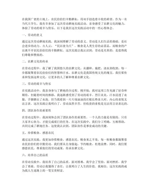 劳动耕地实践心得体会