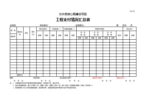 工程支付情况汇总表