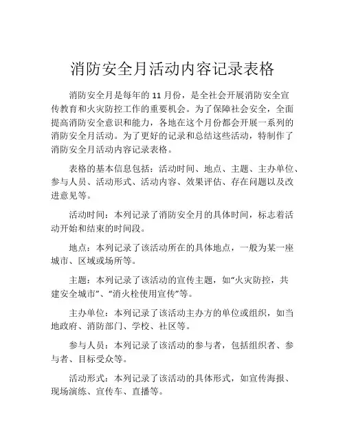 消防安全月活动内容记录表格