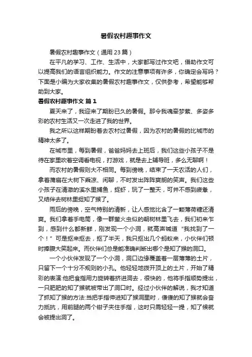暑假农村趣事作文（通用23篇）
