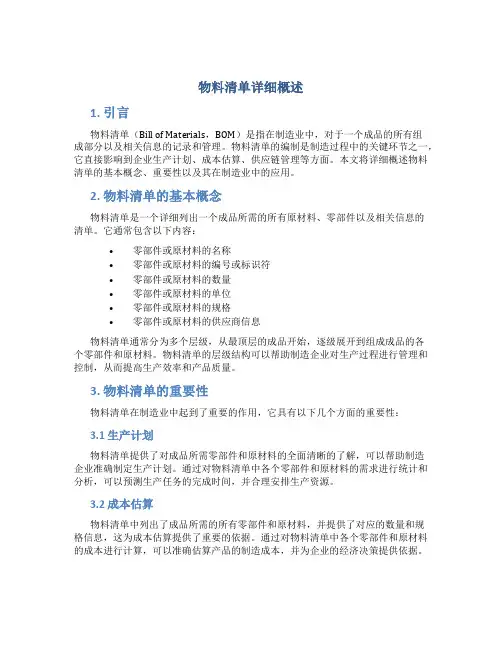物料清单详细概述