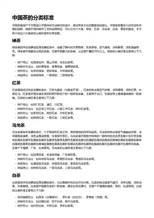 中国茶的分类标准