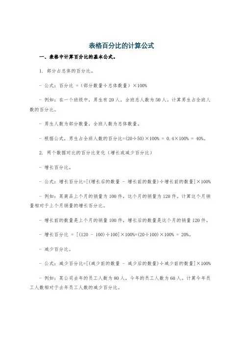 表格百分比的计算公式