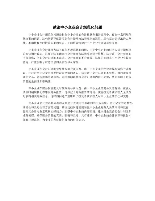 试论中小企业会计规范化问题