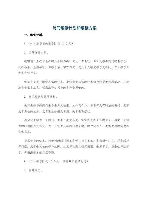 阀门维修计划和维修方案