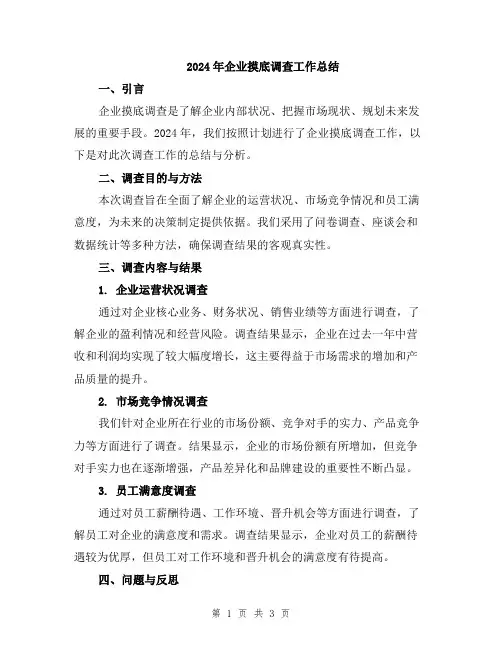 2024年企业摸底调查工作总结