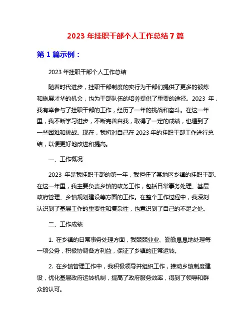 2023年挂职干部个人工作总结7篇